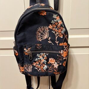 URBAN OUTFITTERS Floral Mini Backpack - Navy with Orange and Cream Bloom Print